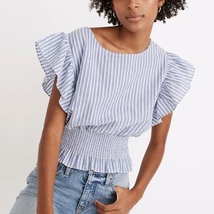MADEWELL blue and white smocked blouse